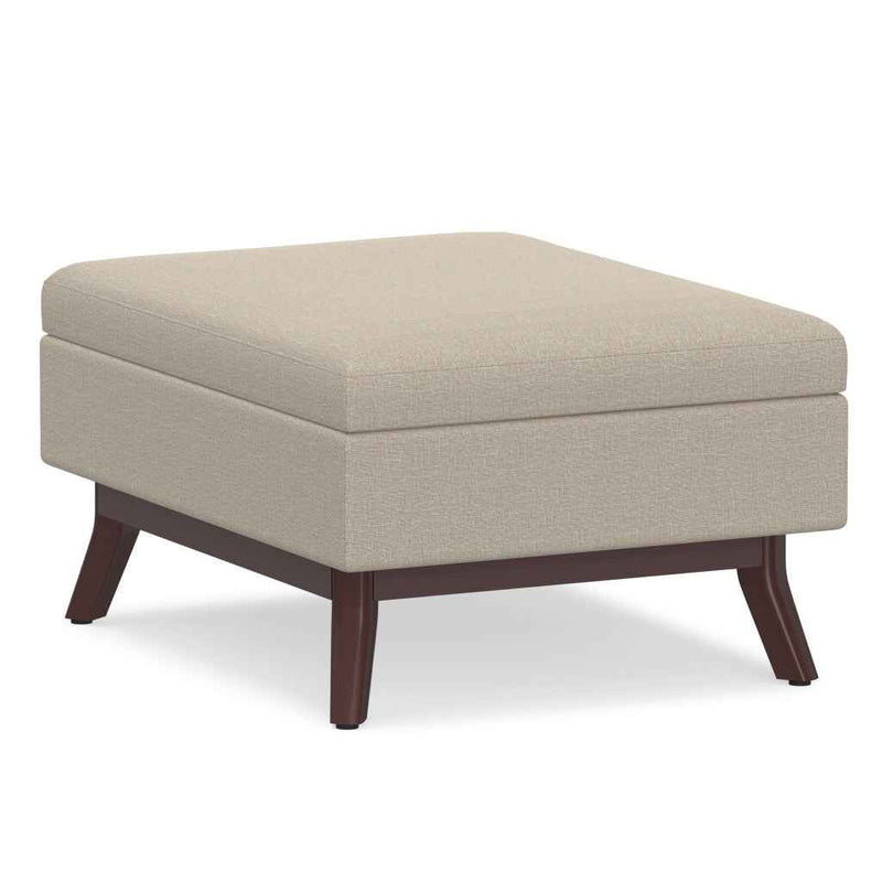 34" Natural and Brown Fabric Cocktail Ottoman With Storage
