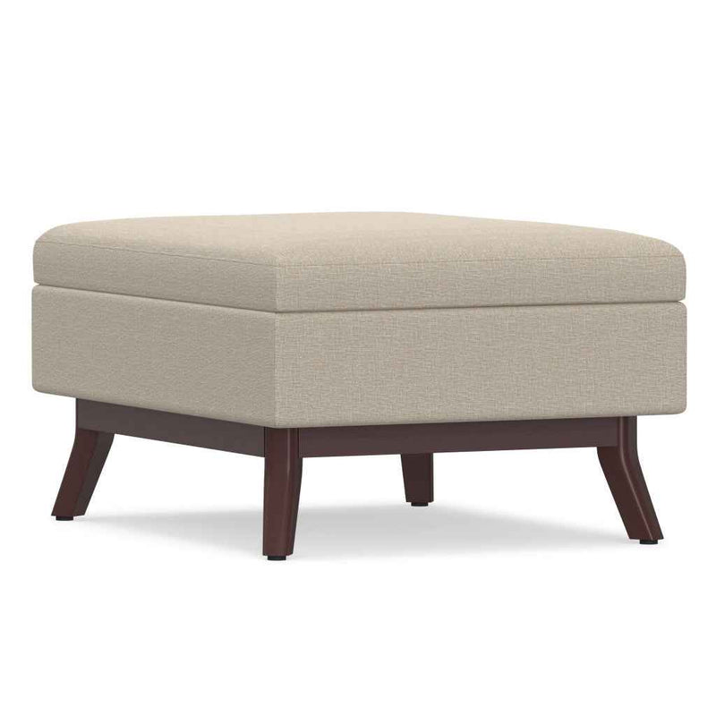 34" Natural and Brown Fabric Cocktail Ottoman With Storage