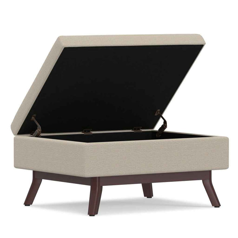 34" Natural and Brown Fabric Cocktail Ottoman With Storage
