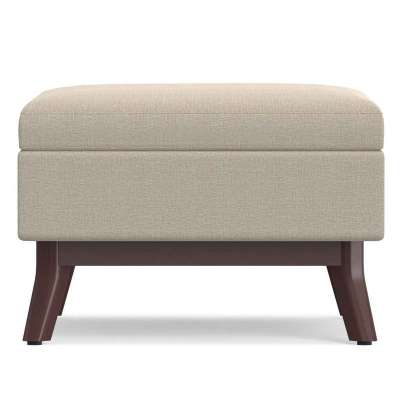 34" Natural and Brown Fabric Cocktail Ottoman With Storage