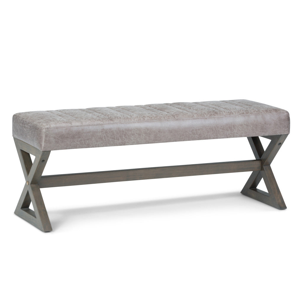 48" Gray and Brown Leather Ottoman