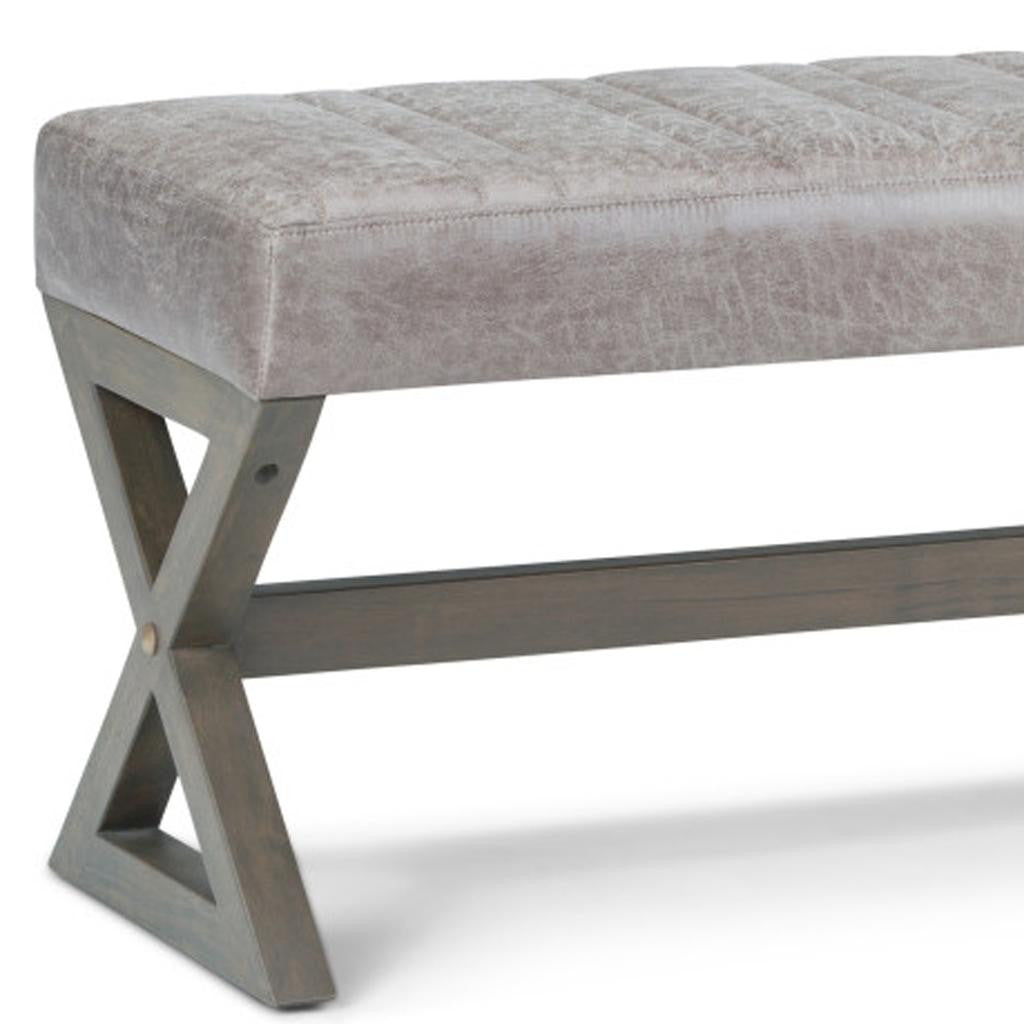 48" Gray and Brown Leather Ottoman