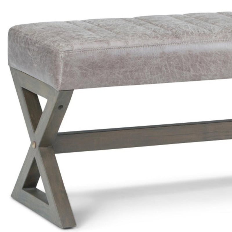 48" Gray and Brown Leather Ottoman