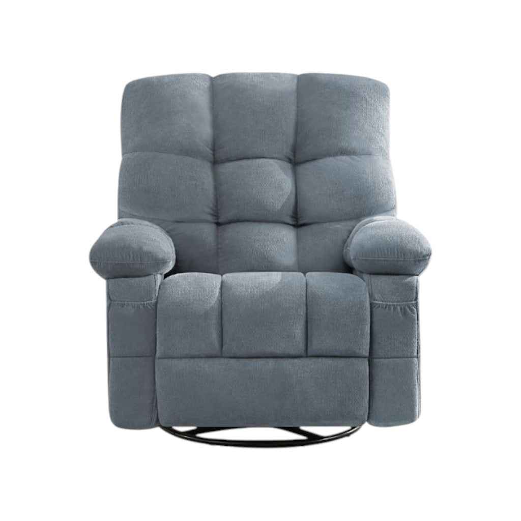 39" Blue Tufted Chenille Heated Massage Swivel Rocker Recliner With USB