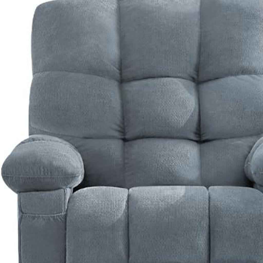 39" Blue Tufted Chenille Heated Massage Swivel Rocker Recliner With USB