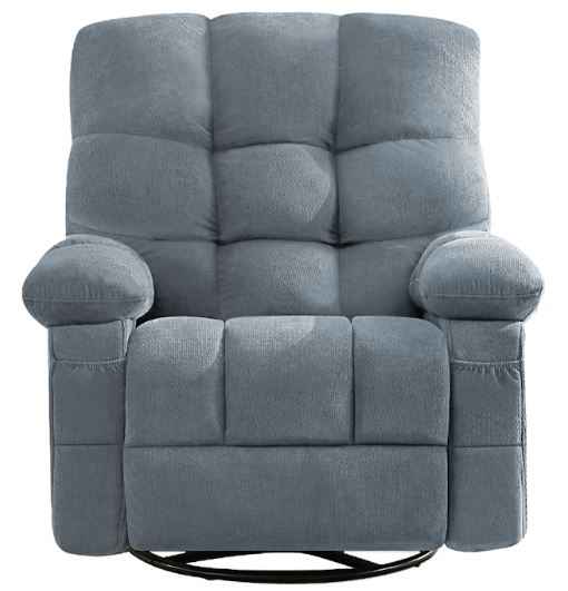 39" Blue Tufted Chenille Heated Massage Swivel Rocker Recliner With USB