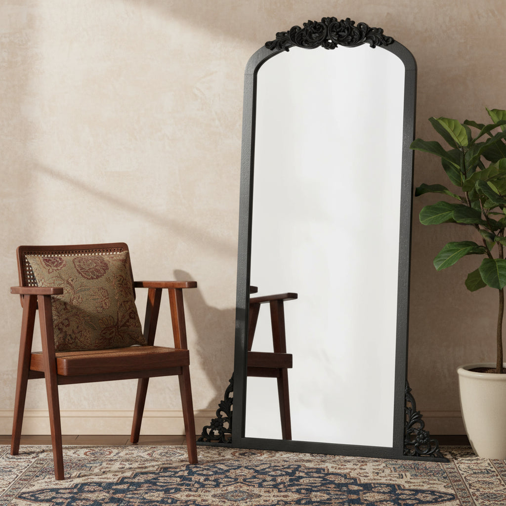 67" Black Solid Wood Framed Full Length Mirror - Bed & Bath
