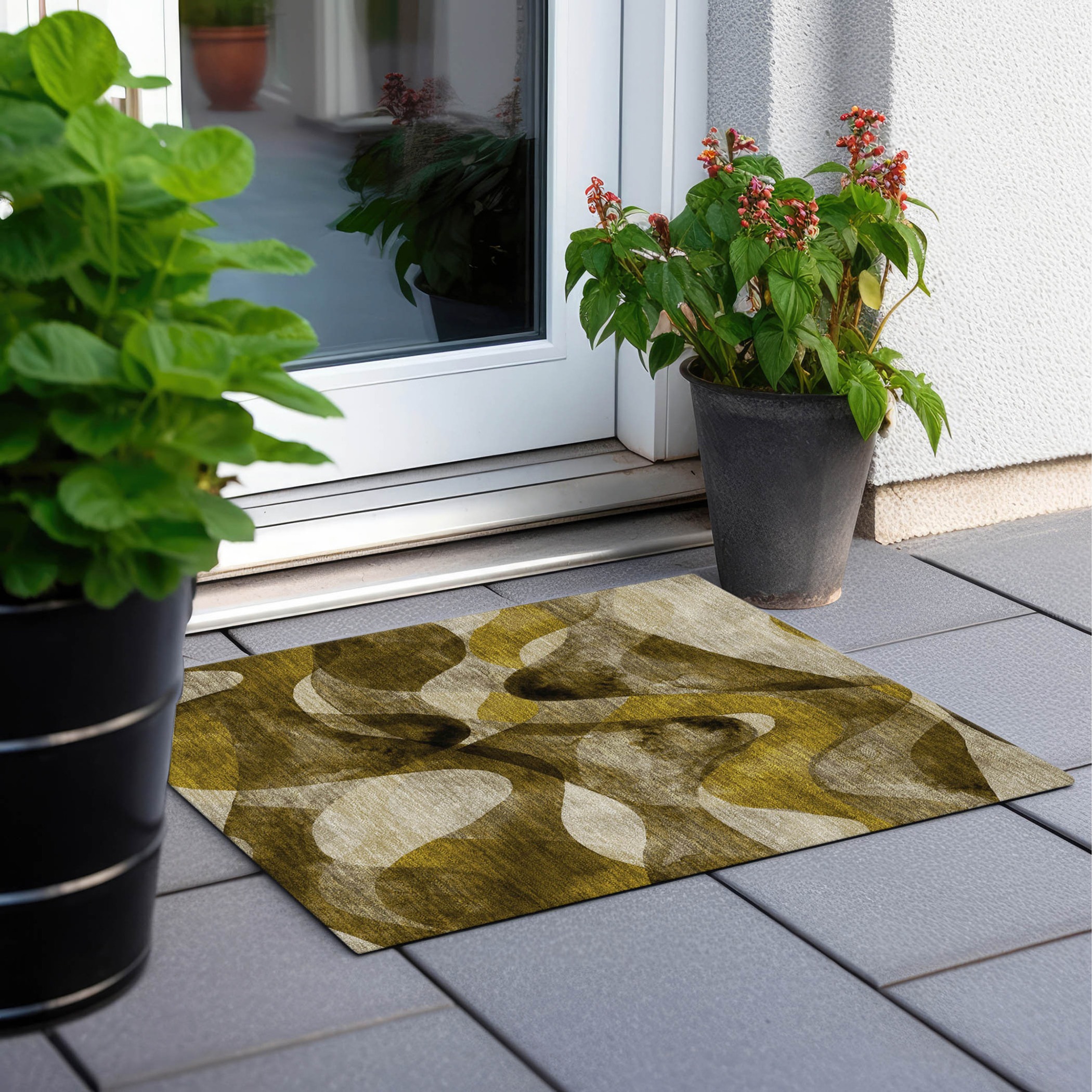 2' X 3' Coffee Abstract Washable Non Skid Indoor Outdoor Area Rug - 1 - Sports & Outdoor