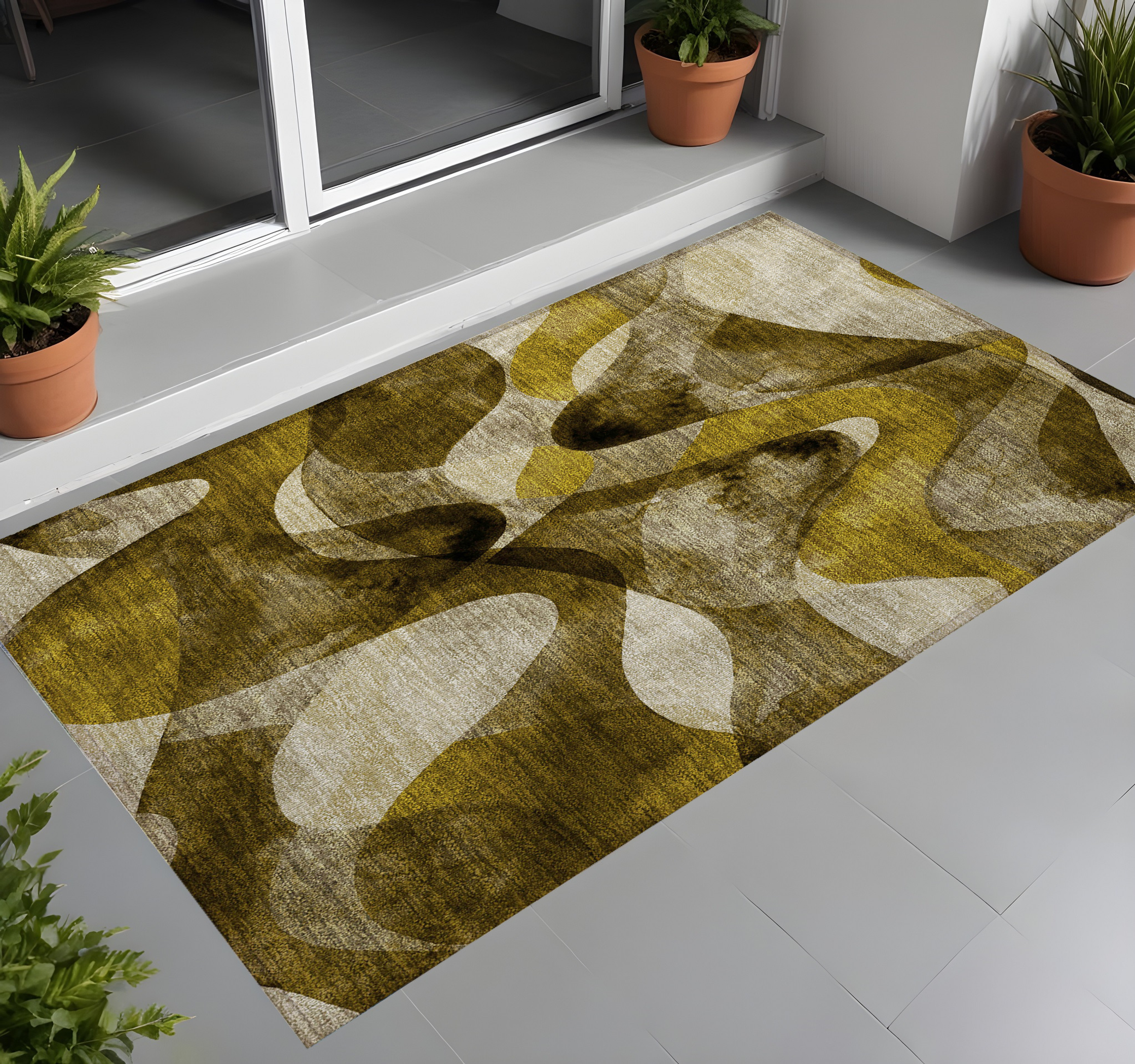 2' X 3' Coffee Abstract Washable Non Skid Indoor Outdoor Area Rug - 1 - Sports & Outdoor