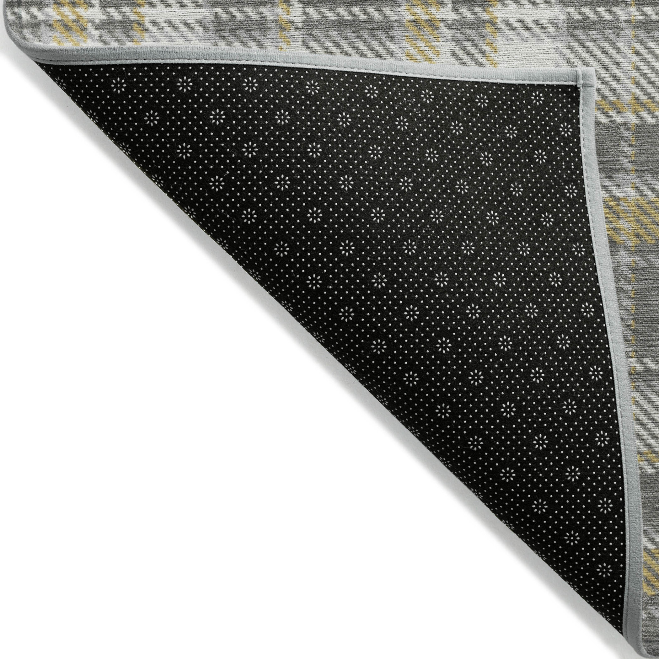 2' X 3' Gray Yellow and White Plaid Washable Non Skid Indoor Outdoor Area Rug - 1 - Sports & Outdoor