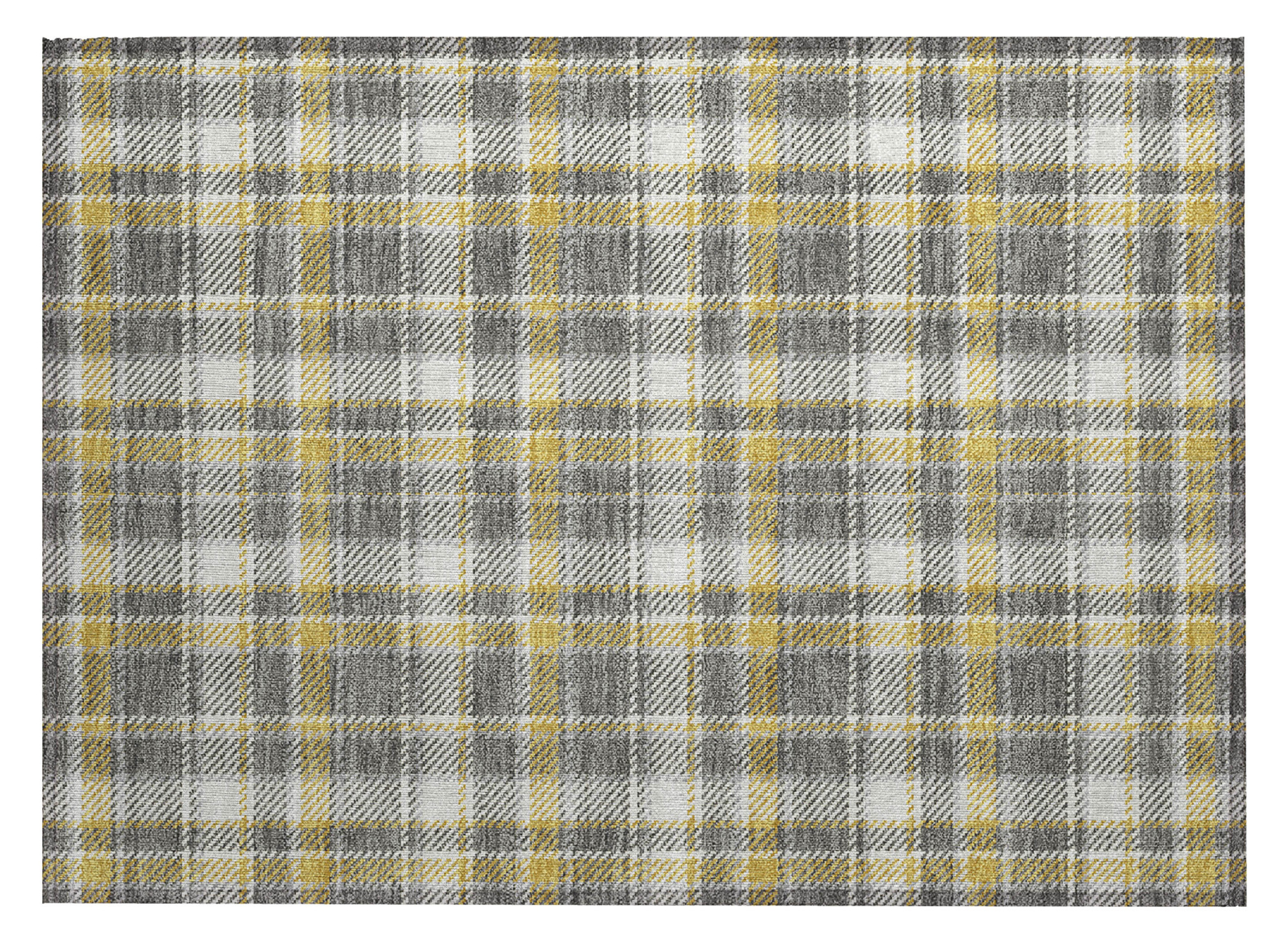 2' X 3' Gray Yellow and White Plaid Washable Non Skid Indoor Outdoor Area Rug - 1 - Sports & Outdoor