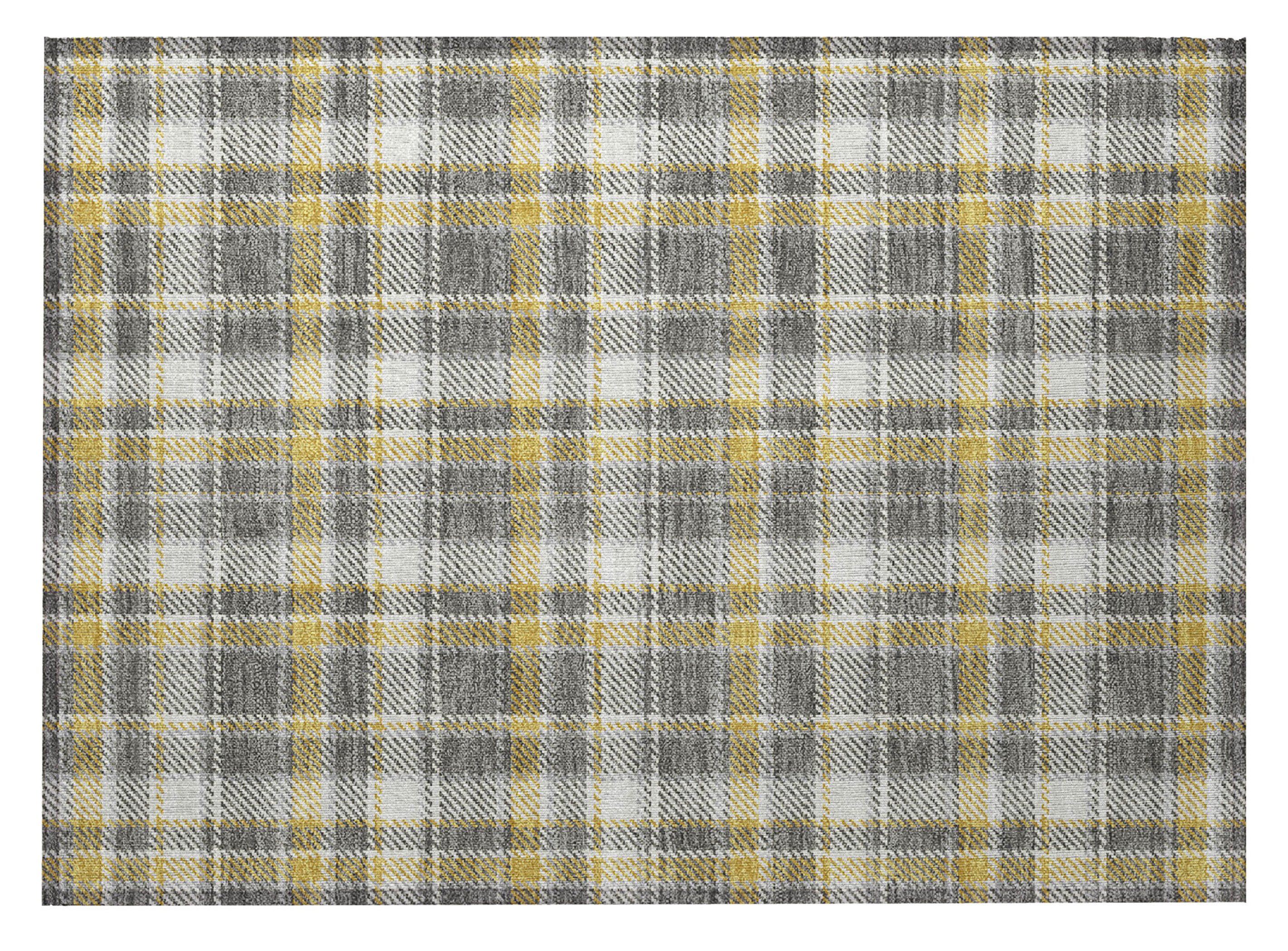 2' X 3' Gray Yellow and White Plaid Washable Non Skid Indoor Outdoor Area Rug - 1 - Sports & Outdoor