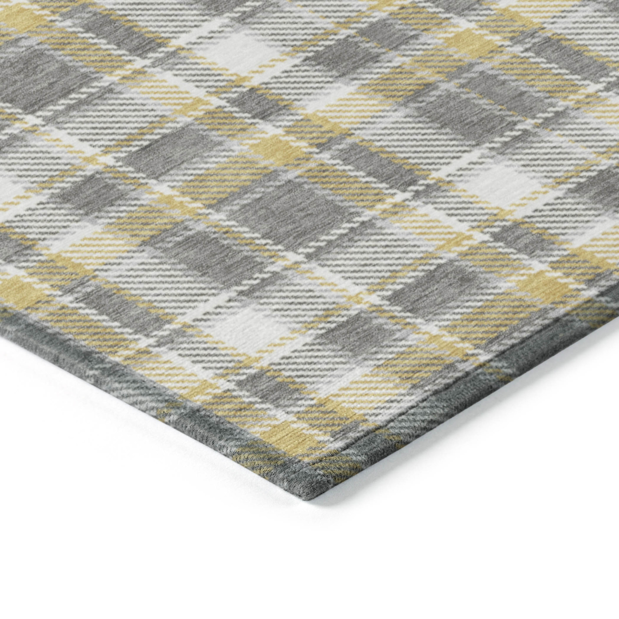 2' X 3' Gray Yellow and White Plaid Washable Non Skid Indoor Outdoor Area Rug - 1 - Sports & Outdoor