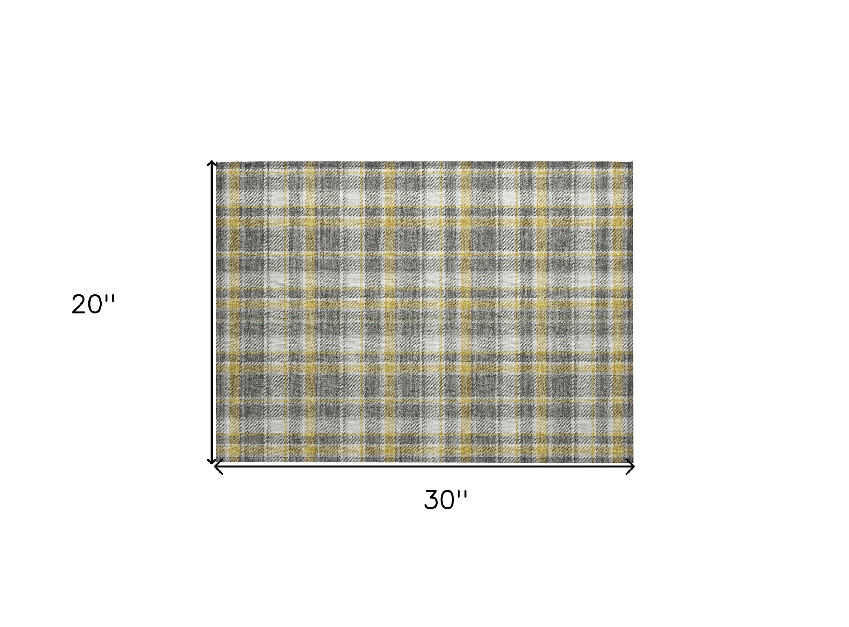 2' X 3' Gray Yellow and White Plaid Washable Non Skid Indoor Outdoor Area Rug - 1 - Sports & Outdoor