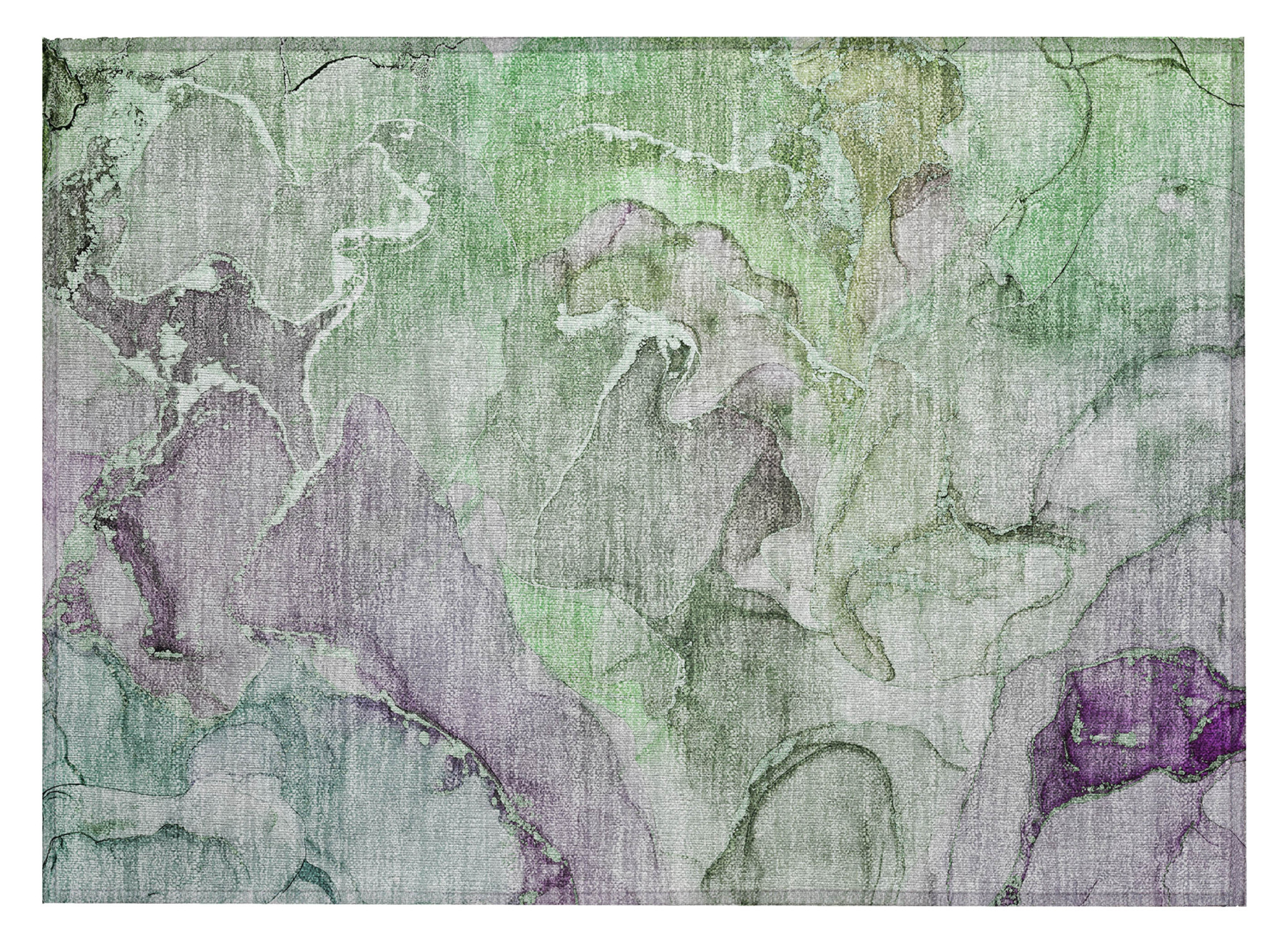 2' X 3' Green and Purple Abstract Washable Indoor Outdoor Area Rug - 1 - Sports & Outdoor