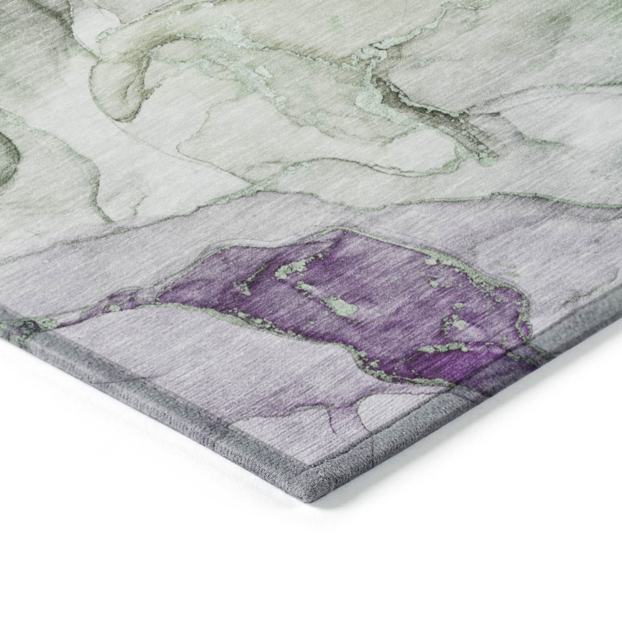 2' X 3' Green and Purple Abstract Washable Indoor Outdoor Area Rug - 1 - Sports & Outdoor