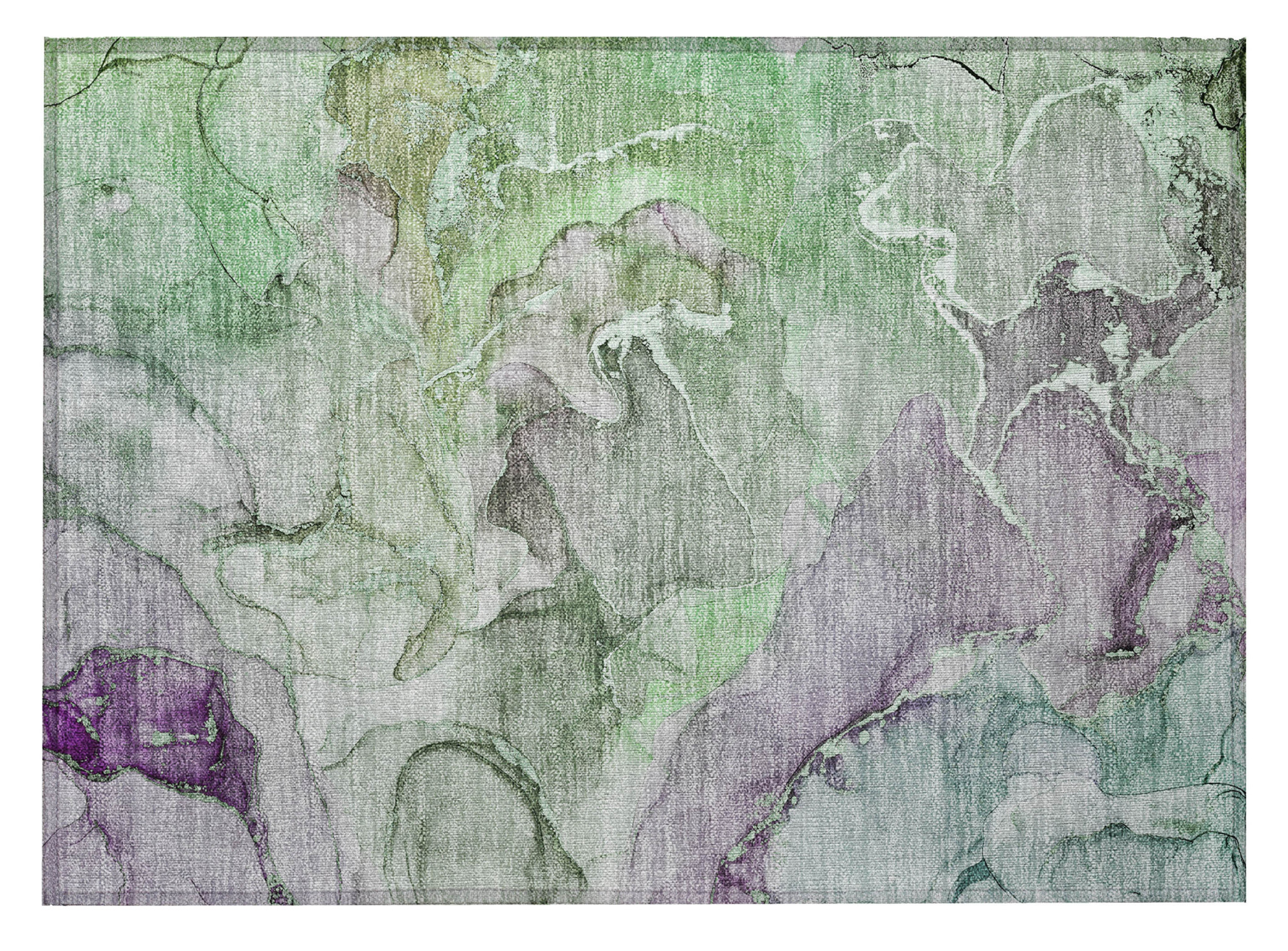 2' X 3' Green and Purple Abstract Washable Indoor Outdoor Area Rug - 1 - Sports & Outdoor