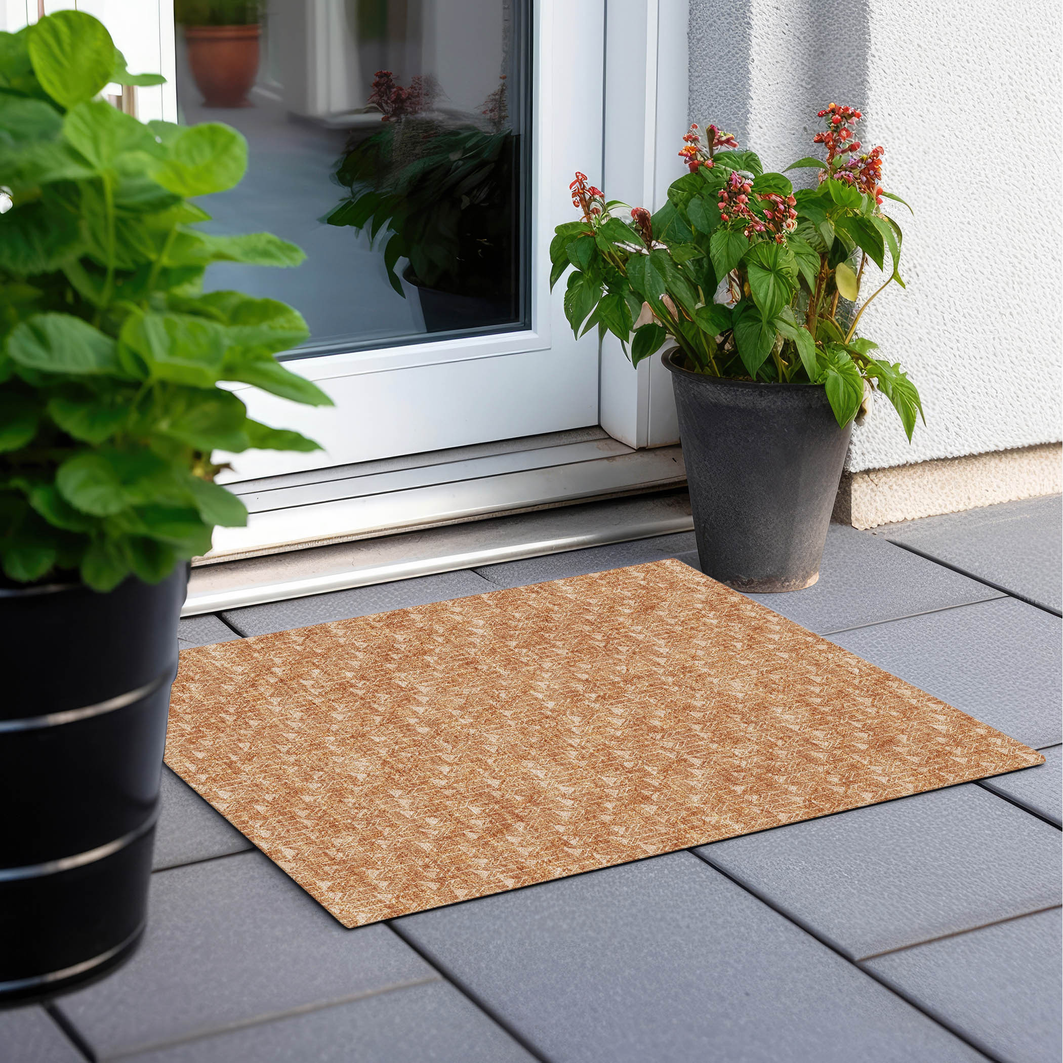 2' X 3' Salmon Geometric Washable Non Skid Indoor Outdoor Area Rug - 1 - Sports & Outdoor