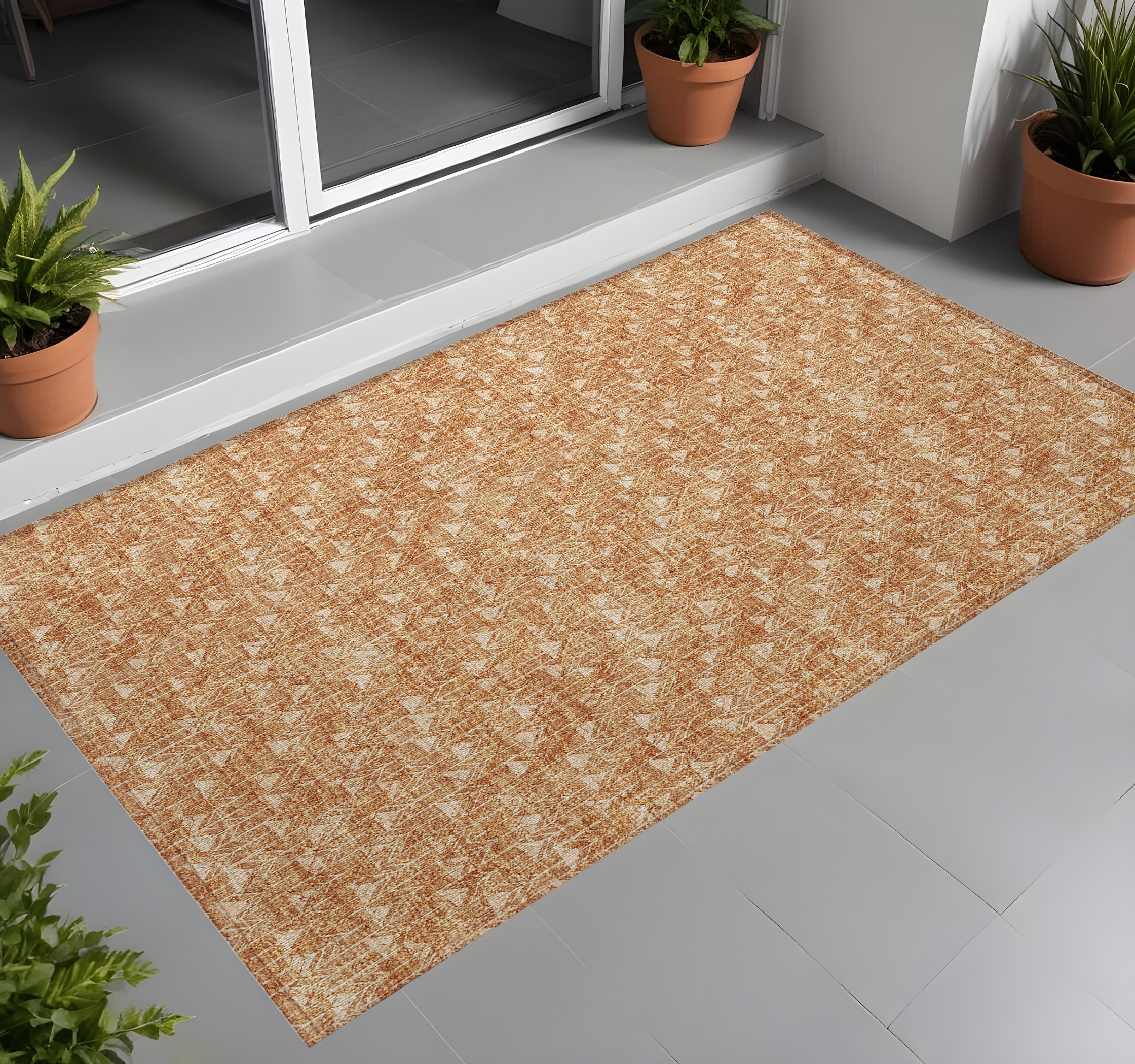 2' X 3' Salmon Geometric Washable Non Skid Indoor Outdoor Area Rug - 1 - Sports & Outdoor