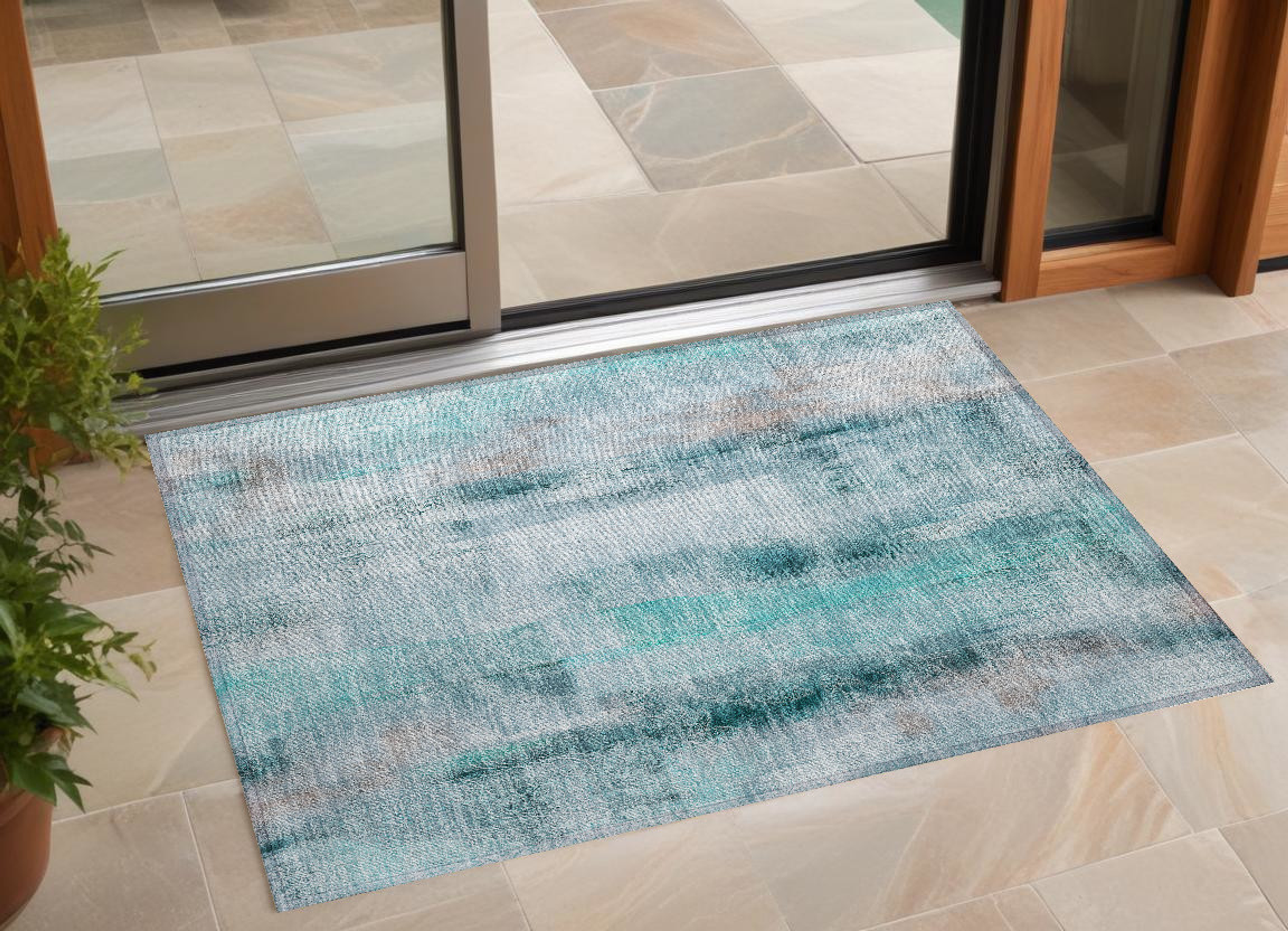 2' X 3' Teal Washable Non Skid Indoor Outdoor Area Rug - 1 - Sports & Outdoor