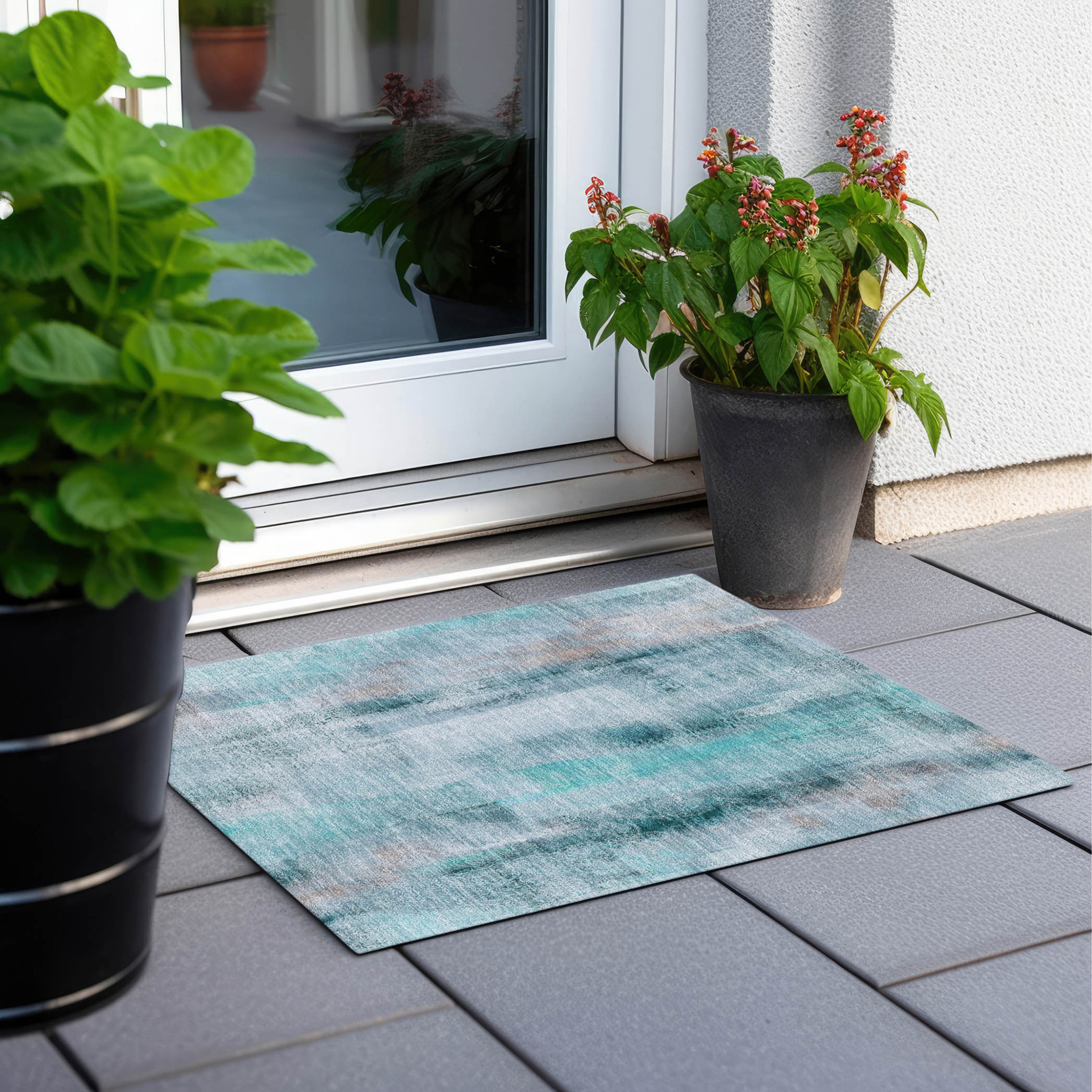 2' X 3' Teal Washable Non Skid Indoor Outdoor Area Rug - 1 - Sports & Outdoor