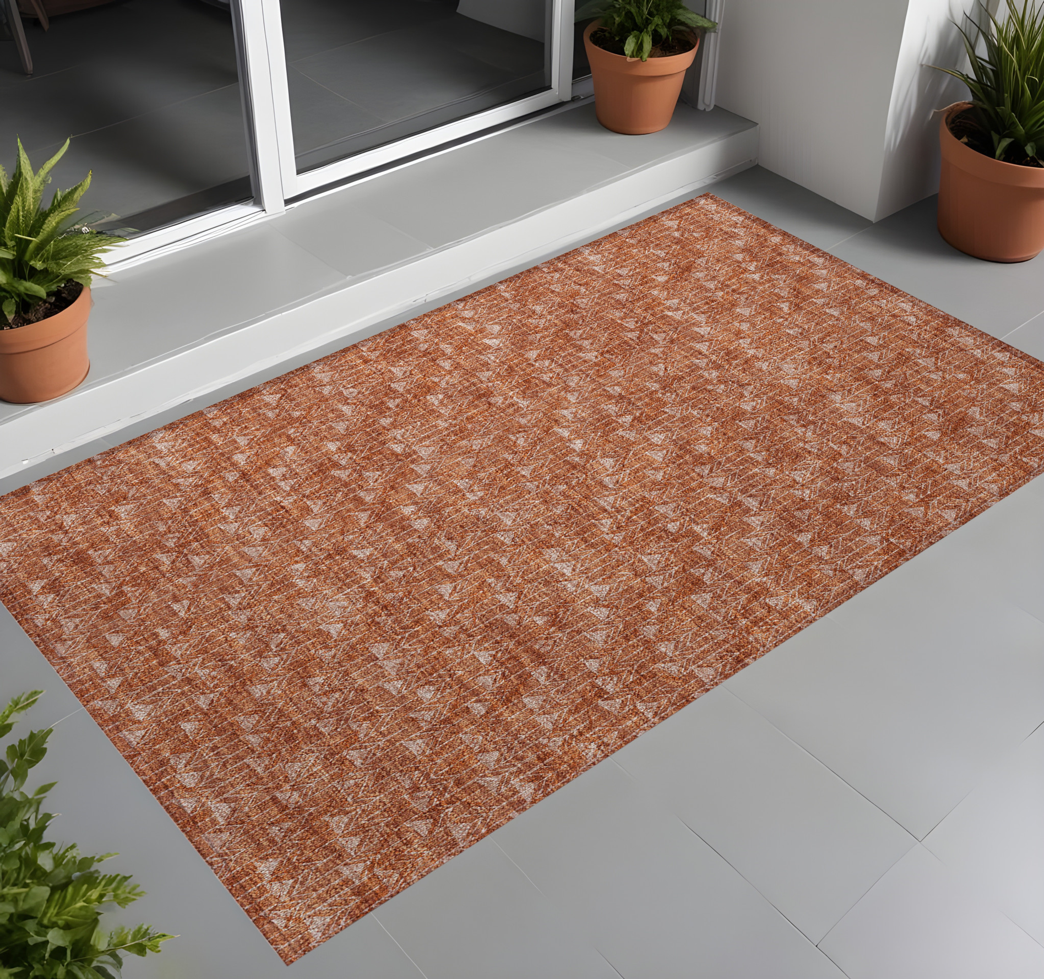 2' X 3' Terra Cotta Geometric Washable Non Skid Indoor Outdoor Area Rug Sports & Outdoor