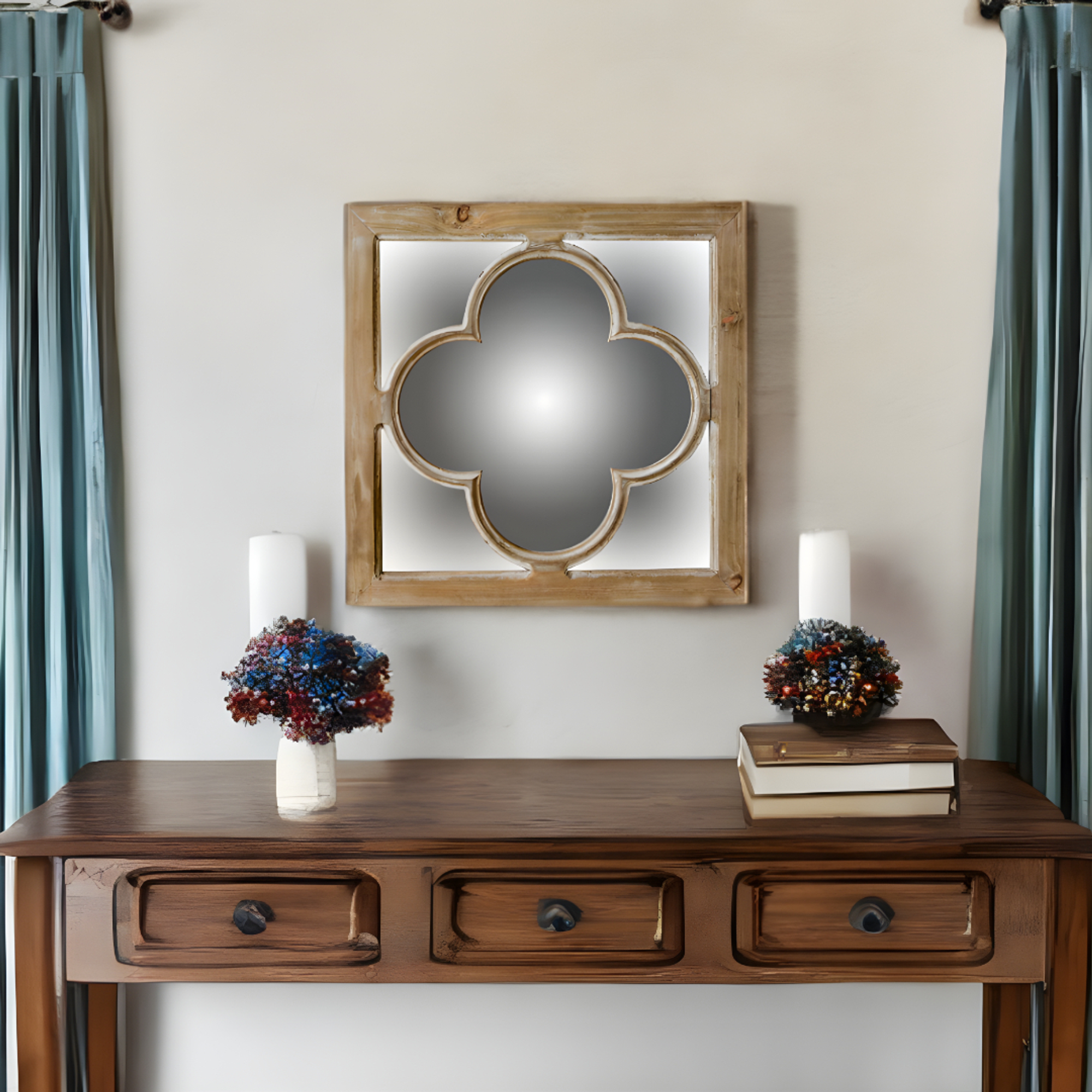 10" Natural Brown With Whitewash Square Wall Mounted Accent Mirror - 1 - Home & Garden