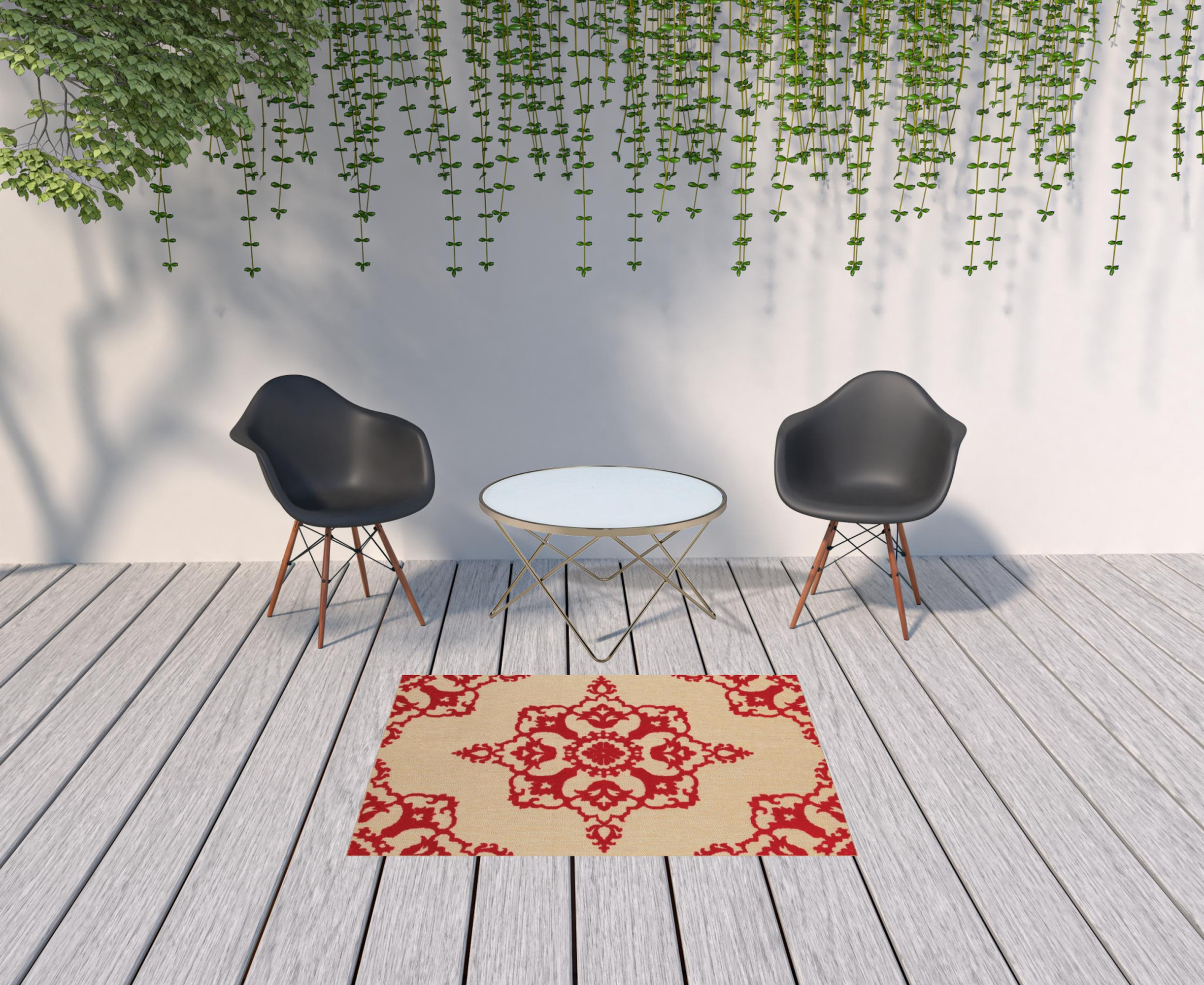 4' X 5' Red Oriental Stain Resistant Indoor Outdoor Area Rug Sports & Outdoor
