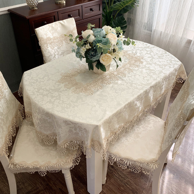 European Style Lace Oval Table Cloth Fabric Coffee Table Nordic Dining Table Table Cloth Chair Cover Set American Modern Simple D