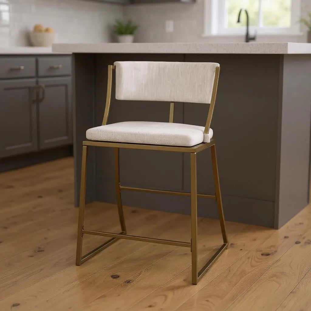 25" Beige And Antiqued Brass Steel Low Back Counter Height Bar Chair Homeroots Living Room