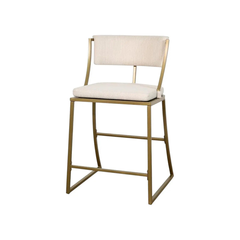 25" Beige And Antiqued Brass Steel Low Back Counter Height Bar Chair Homeroots Living Room