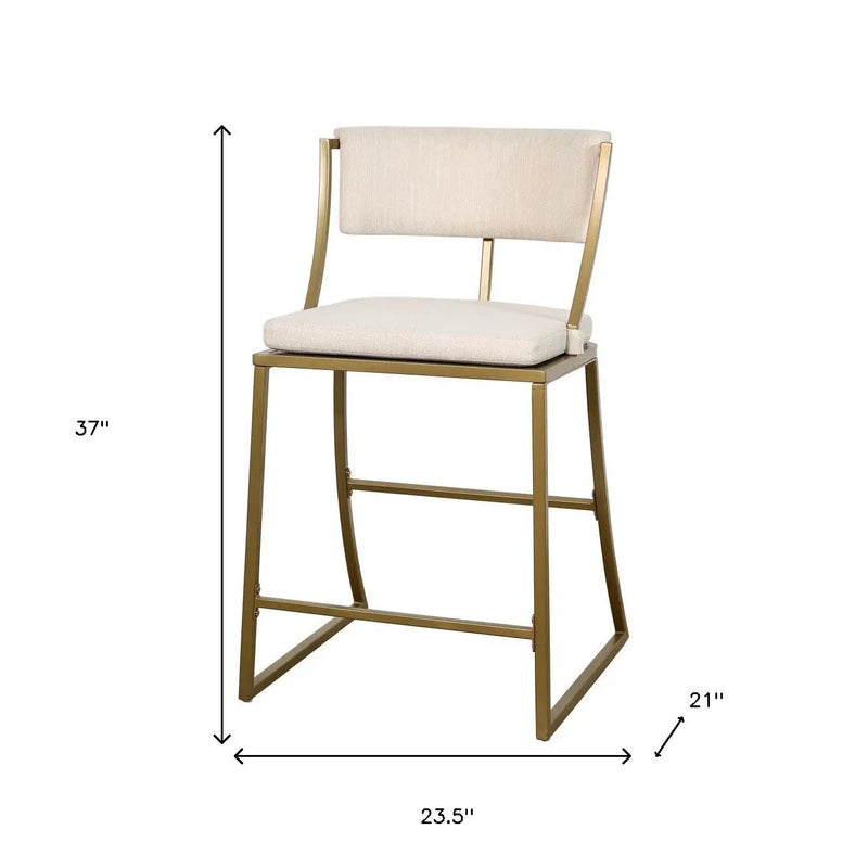 25" Beige And Antiqued Brass Steel Low Back Counter Height Bar Chair Homeroots Living Room