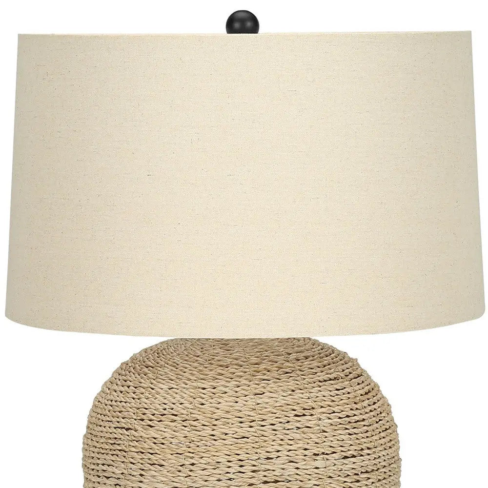 25" Beige Rattan Round Table Lamp With Beige Drum Shade Homeroots Lighting