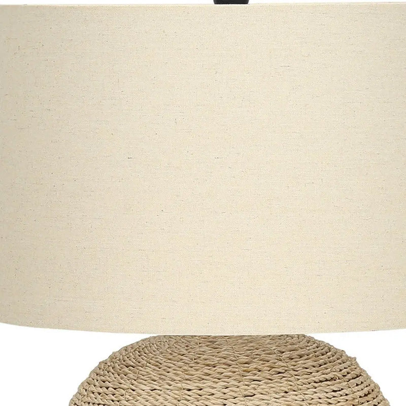 25" Beige Rattan Round Table Lamp With Beige Drum Shade Homeroots Lighting