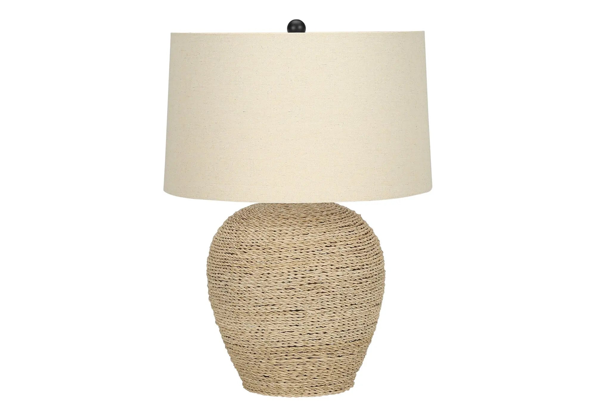 25" Beige Rattan Round Table Lamp With Beige Drum Shade Homeroots Lighting