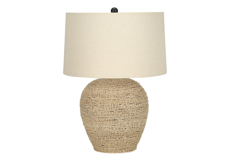 25" Beige Rattan Round Table Lamp With Beige Drum Shade Homeroots Lighting