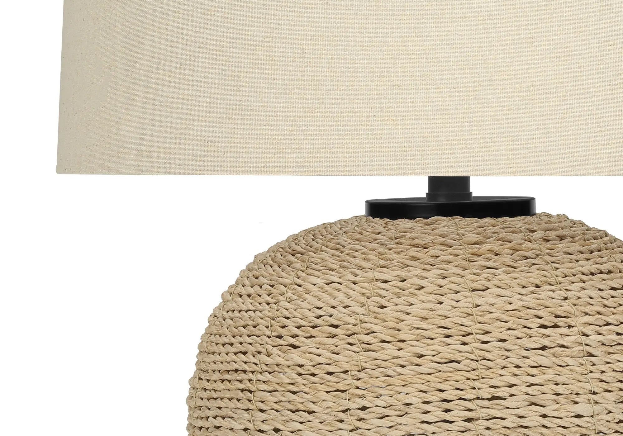25" Beige Rattan Round Table Lamp With Beige Drum Shade Homeroots Lighting