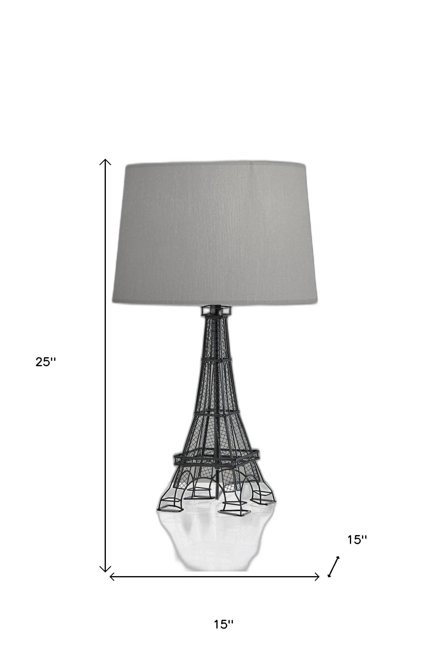 25" Black Acrylic Paris Desk Table Lamp With Gray Drum Shade - GreatEagleInc