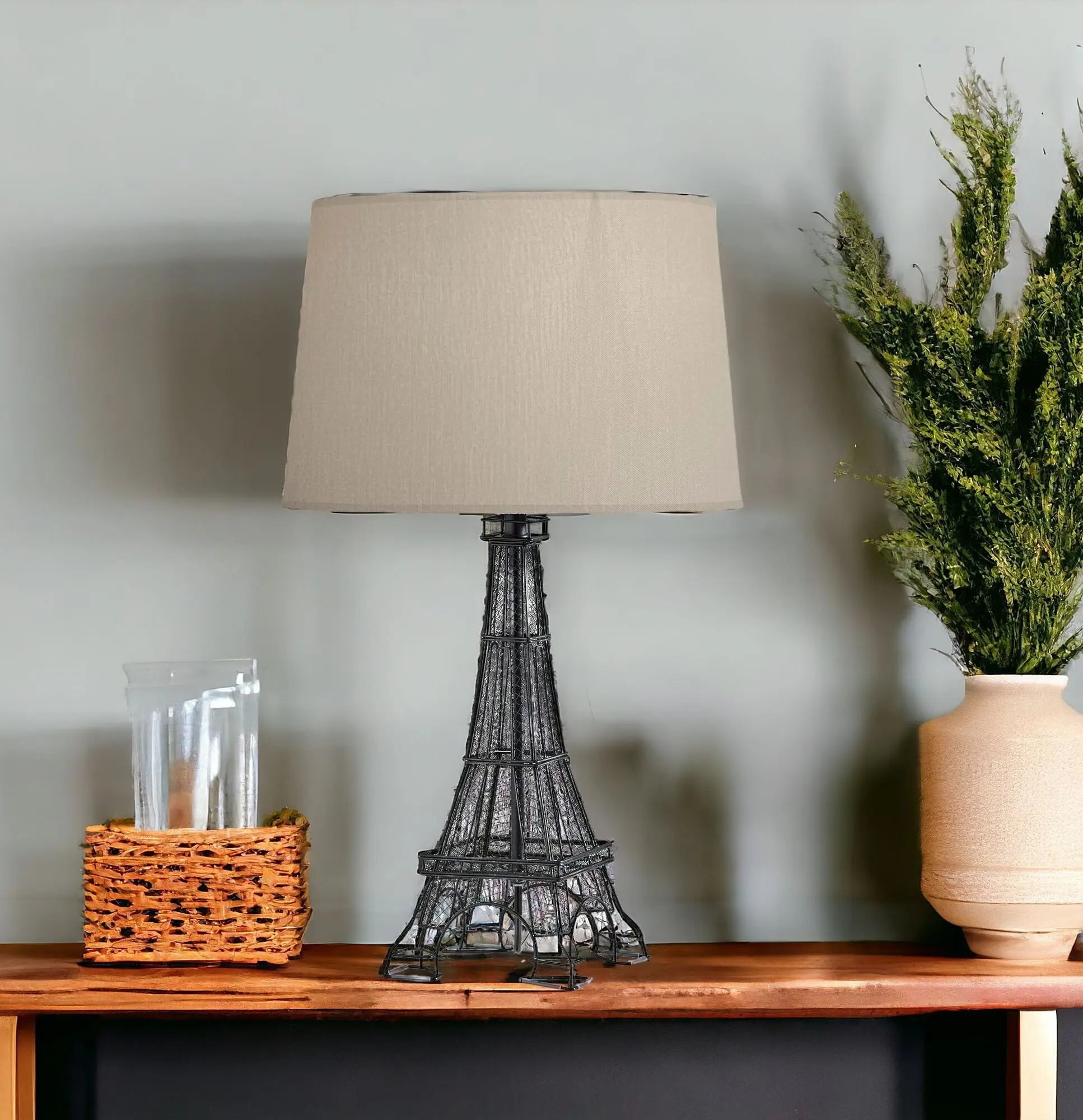 25" Black Acrylic Paris Desk Table Lamp With White Drum Shade - GreatEagleInc