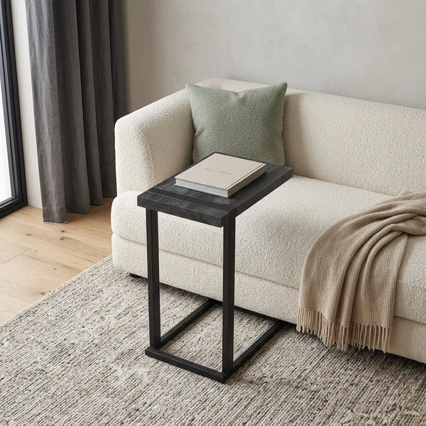 25" Black Distressed Wood and Iron End Table Homeroots Living Room