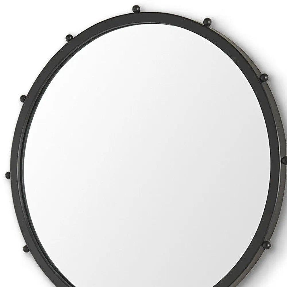 25" Black Metal Beaded Round Framed Accent Mirror Homeroots Bed & Bath