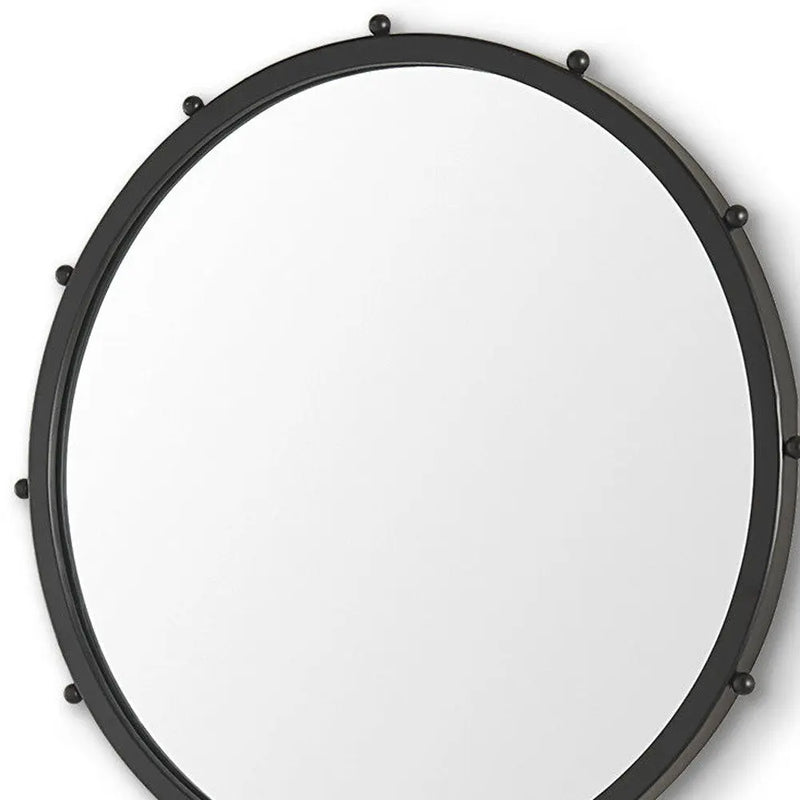 25" Black Metal Beaded Round Framed Accent Mirror Homeroots Bed & Bath