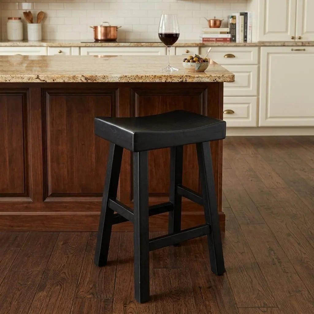 25" Black Solid Wood Backless Counter Height Bar Chair Homeroots Living Room
