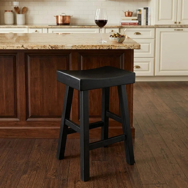 25" Black Solid Wood Backless Counter Height Bar Chair Homeroots Living Room