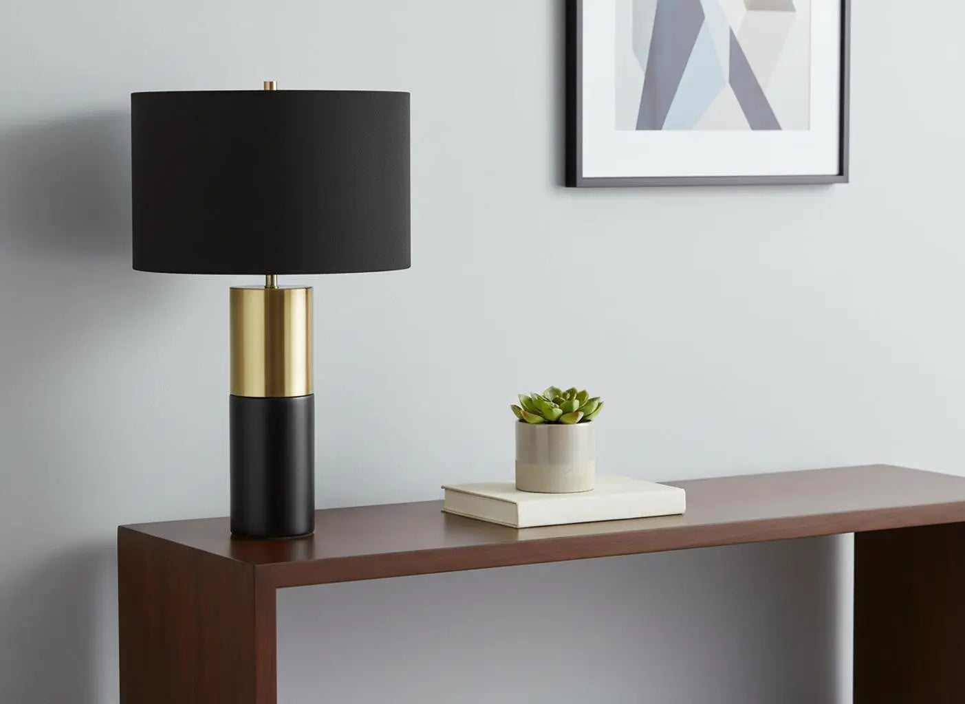 25" Black and Gold Concrete Cylinder Table Lamp With Black Drum Shade Homeroots Lighting