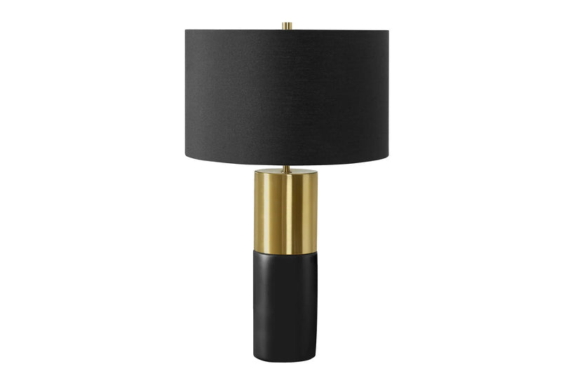 25" Black and Gold Concrete Cylinder Table Lamp With Black Drum Shade Homeroots Lighting