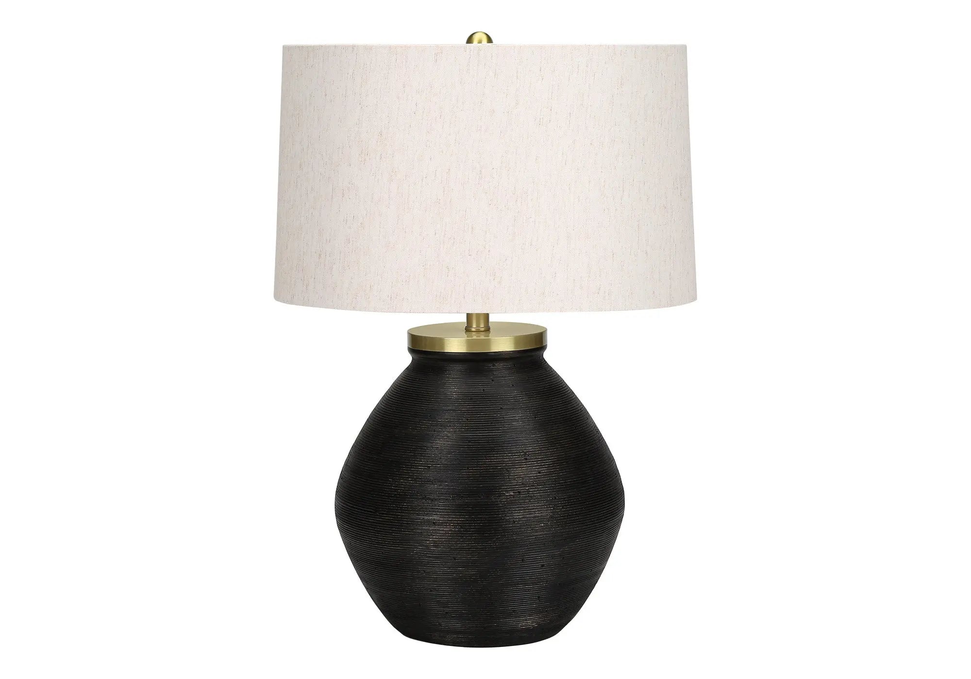 25" Black and Gold Concrete Round Table Lamp With Ivory Drum Shade Homeroots Lighting