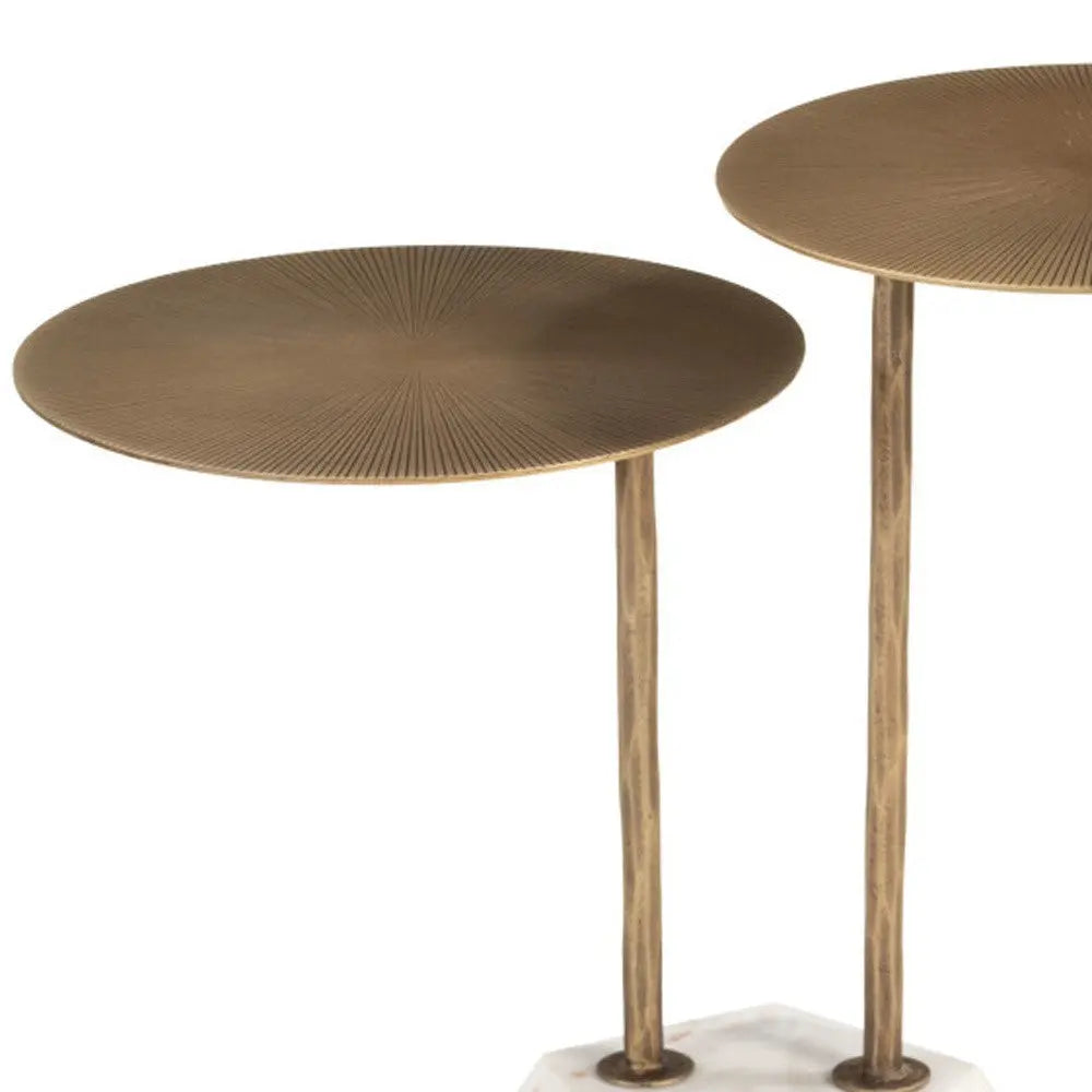 25" Brass and White Marble and Iron Circular Pedestal End Table Homeroots Living Room