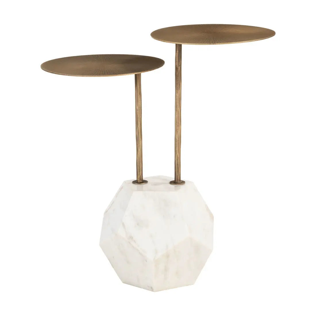 25" Brass and White Marble and Iron Circular Pedestal End Table Homeroots Living Room