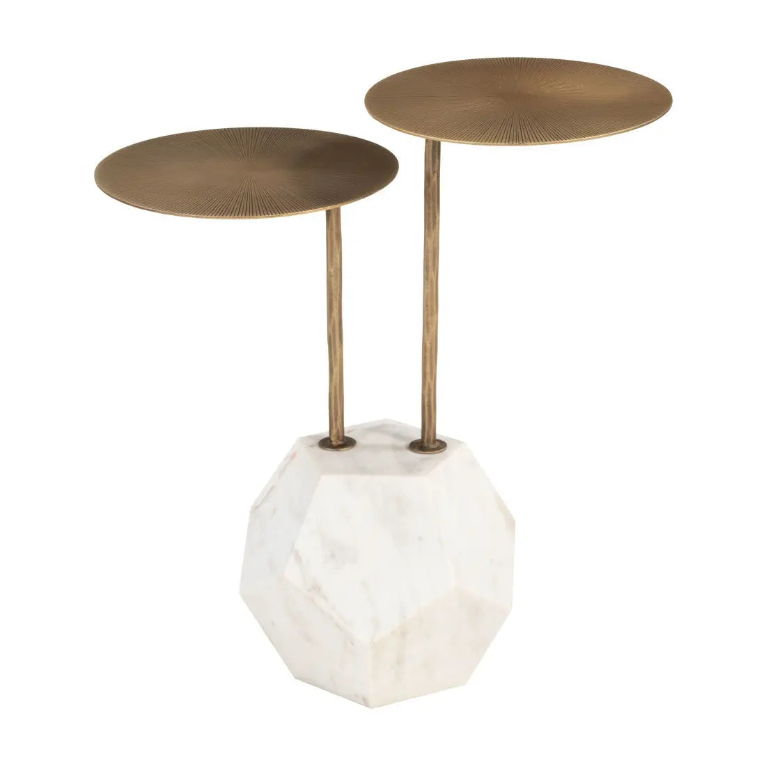 25" Brass and White Marble and Iron Circular Pedestal End Table Homeroots Living Room